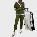 Kristýna - Women's Casual Set with Top and Pants featuring a V-Neck
