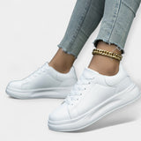 Stela - White Leather Sports Shoes