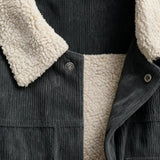 Men's Velvet Jacket with Sherpa Collar and Snap Buttons - Dark Graphite