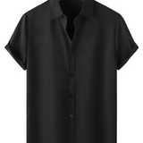 Men's Casual Shirt Made of Silk Cotton in Solid Color with Buttons and Short Sleeves, Breathable