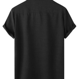 Men's Casual Shirt Made of Silk Cotton in Solid Color with Buttons and Short Sleeves, Breathable