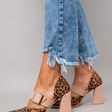 Selveta - Suede sandals in leopard print with a stable heel