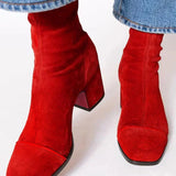 Alma - Suede Ankle Boots on a Block Heel