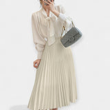 Veronika - Long Pleated Satin Skirt