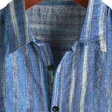 Short Sleeve Retro Style Blue Striped Shirt for Men