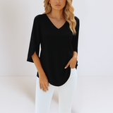 Dana - Elegant blouse with a V-neck and open sleeves