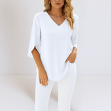 Dana - Elegant blouse with a V-neck and open sleeves