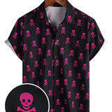 Summer Cotton Short Sleeve Shirt for Men with Pink Skull Punk Rock and Cool Design