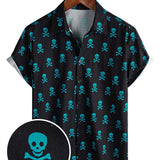 Cotton Summer Short Sleeve Shirt for Men with Punk Rock Skull Pattern