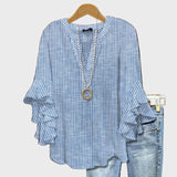 Mia - Women's Striped Blouse with Ruffled Sleeves