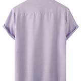 Men's Casual Shirt Made of Silk Cotton in Solid Color with Buttons and Short Sleeves, Breathable