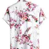 Short Sleeve Cotton Shirt with Floral Pattern for Men