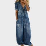 Kowalska - Short Sleeve Jumpsuit with V-Neck