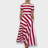 Hand-sewn long striped dress