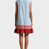 Amaya - Light Blue Sleeveless Tunic with Red Trim and Ruffled Bottom