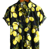 Hawaiian short-sleeve cotton shirt with yellow lemons for men