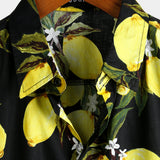 Hawaiian short-sleeve cotton shirt with yellow lemons for men