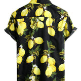 Hawaiian short-sleeve cotton shirt with yellow lemons for men
