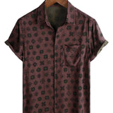 Classic Retro Short Sleeve Cotton Geometric Shirt for Men