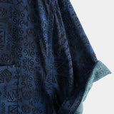 Short Sleeve Boho Geometric Tribal Shirt in Navy for Men