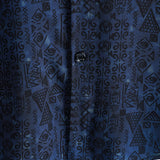 Men's Short Sleeve Cotton Boho Shirt in Navy with Tribal Geometric Pattern