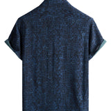 Men's Short Sleeve Cotton Boho Shirt in Navy with Tribal Geometric Pattern