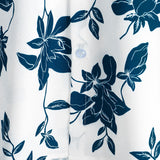 Men's Blue Cotton Shirt with Flowers for Summer with Buttons and Short Sleeves