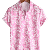 Cotton Summer Short Sleeve Shirt for Men in Pink