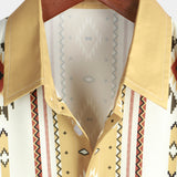 Men's Vintage Short Sleeve Striped Shirt in Retro 70s Style with Aztec Pattern