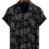 Short Sleeve Hawaiian Style Floral Pattern Shirt for Men, Breathable, Navy Blue