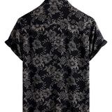 Short Sleeve Hawaiian Style Floral Pattern Shirt for Men, Breathable, Navy Blue