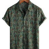 Vintage Cotton Short Sleeve Button-Up Shirt in Retro Paisley Green for Men from the 70s