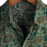 Vintage Cotton Short Sleeve Button-Up Shirt in Retro Paisley Green for Men from the 70s