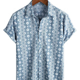 Retro Summer Cotton Shirt for Men, Short Sleeve, Striped