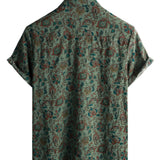 Vintage Cotton Short Sleeve Button-Up Shirt in Retro Paisley Green for Men from the 70s