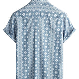 Retro Summer Cotton Shirt for Men, Short Sleeve, Striped