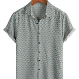 Men's Cotton Casual Vintage Geometric Button-Up Summer Retro Short Sleeve Shirt