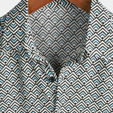 Men's Cotton Casual Vintage Geometric Button-Up Summer Retro Short Sleeve Shirt