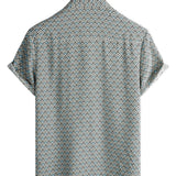Men's Cotton Casual Vintage Geometric Button-Up Summer Retro Short Sleeve Shirt