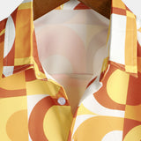 Retro Summer Men's Cotton Shirt, Buttons, Orange Vintage, Geometric, Disco, Beach, Cool, Short Sleeve
