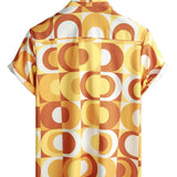 Retro Summer Men's Cotton Shirt, Buttons, Orange Vintage, Geometric, Disco, Beach, Cool, Short Sleeve