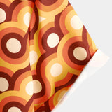 Men's Orange Cotton Retro 70s Style Shirt with Button, Vintage, Geometric, Round, Summer, Short Sleeve