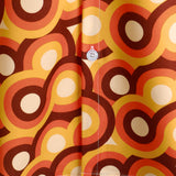 Men's Orange Cotton Retro 70s Style Shirt with Button, Vintage, Geometric, Round, Summer, Short Sleeve