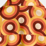 Men's Orange Cotton Retro 70s Style Shirt with Button, Vintage, Geometric, Round, Summer, Short Sleeve