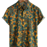 Summer Short Sleeve Retro Style Sunflower Print Shirt for Men