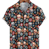 Cotton Summer Short Sleeve Shirt for Men with Punk Rock Skull