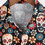 Cotton Summer Short Sleeve Shirt for Men with Punk Rock Skull