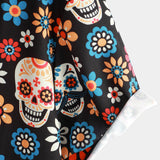 Cotton Summer Short Sleeve Shirt for Men with Punk Rock Skull
