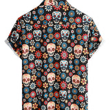 Cotton Summer Short Sleeve Shirt for Men with Punk Rock Skull