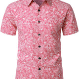 Men's Short Sleeve Hawaiian Shirt with Buttons in Pink